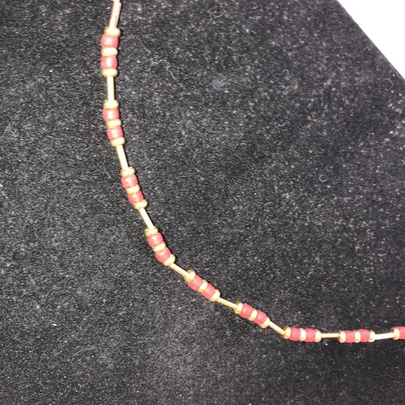 15" Shiny Orange Red and Bold Beaded Necklace - Picture 3 of 11